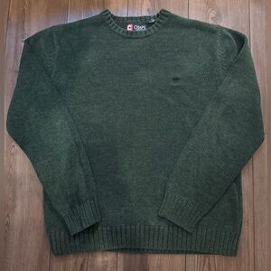 CHAPS Forest Green Knit Sweater Mens Large Vintage Style Crewneck